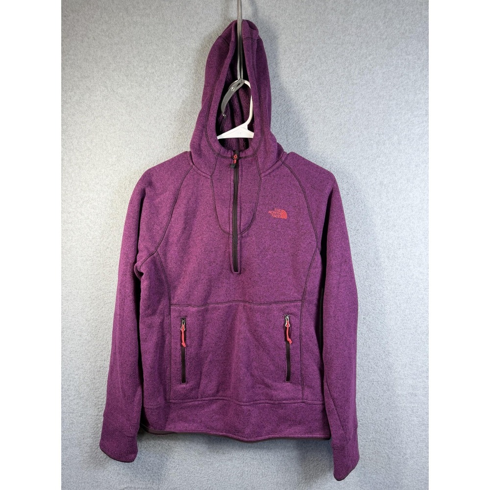 The North Face Hoodie Womens Medium Purple Fleece 1/4 Zip Pullover Pockets Warm